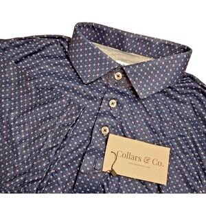 NWT Collars & Co. Men’s L Los Cabos Blue Star Dress Collar Polo Shirt Semi Sprea